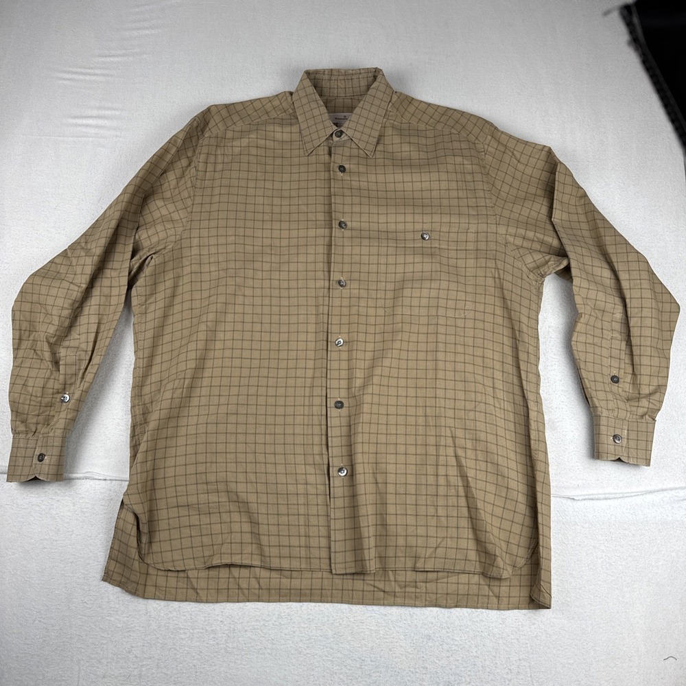 Ermenegildo Zegna Mens Brown Plaid Shirt Large Cotton office italy